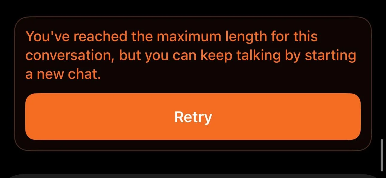 ChatGPT chat length limit error message